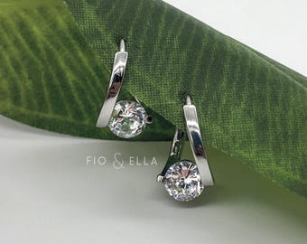 Zircon Drop Huggie Hoops, 925 Sterling Silver Minimalist Earrings, Elegant Crystal Dangle Hoops, Everyday Sparkle Jewelry for Her