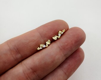 Heart stud earrings, 14K gold plated sterling silver earrings, heart post studs, ear climber, gold heart ear crawler, heart climber earrings