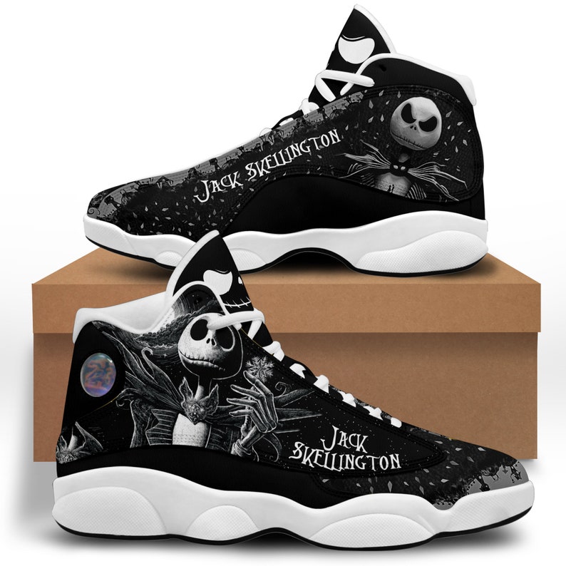 Jack skellington air jordan 13 sneakers - custom shoes athletic run casual hypebeast shoes - skellington jordan 13 shoes gifts for halloween