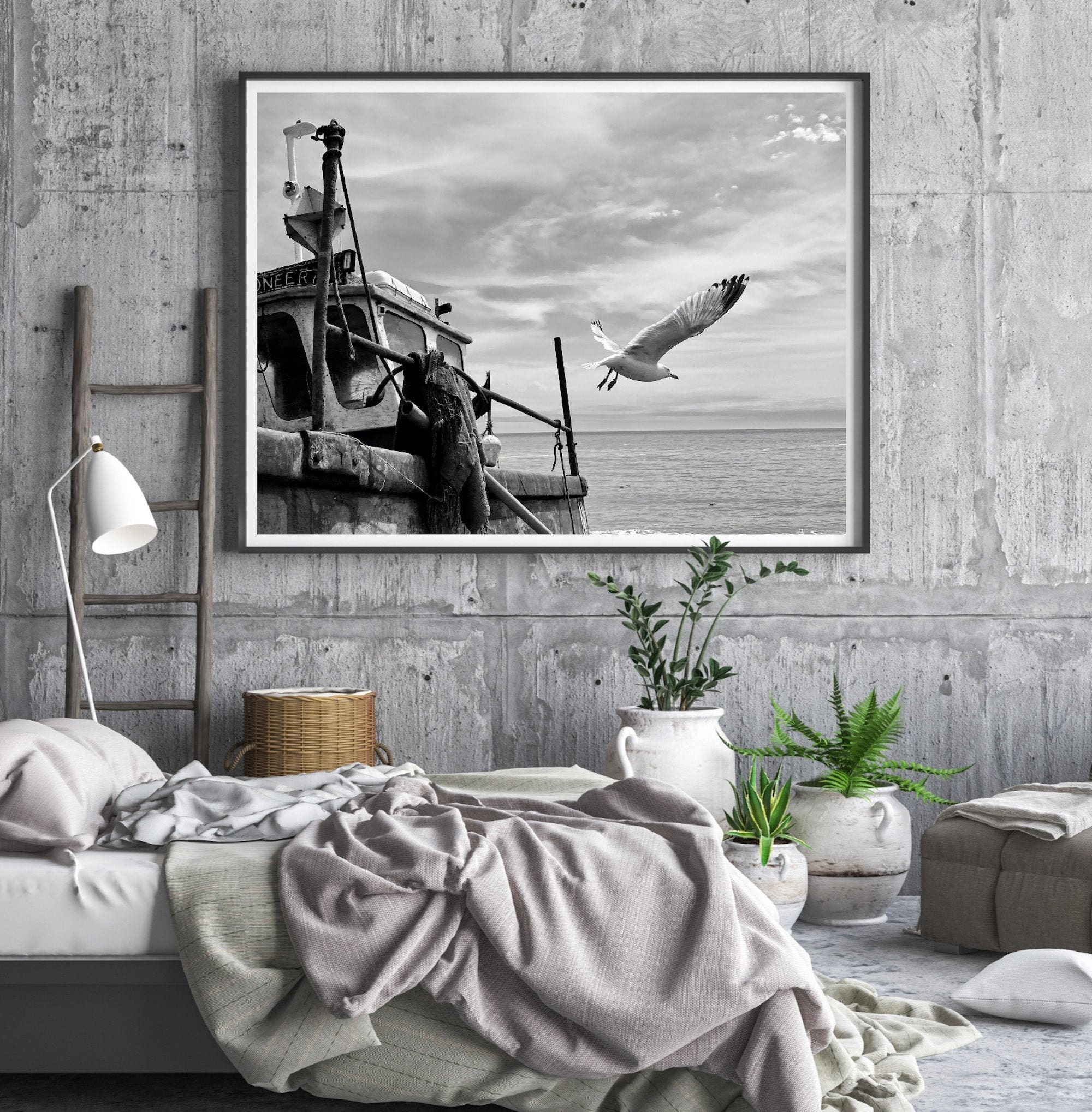 Black and White Photography, Beach Art, Wall Art, Bird, Sea Photography