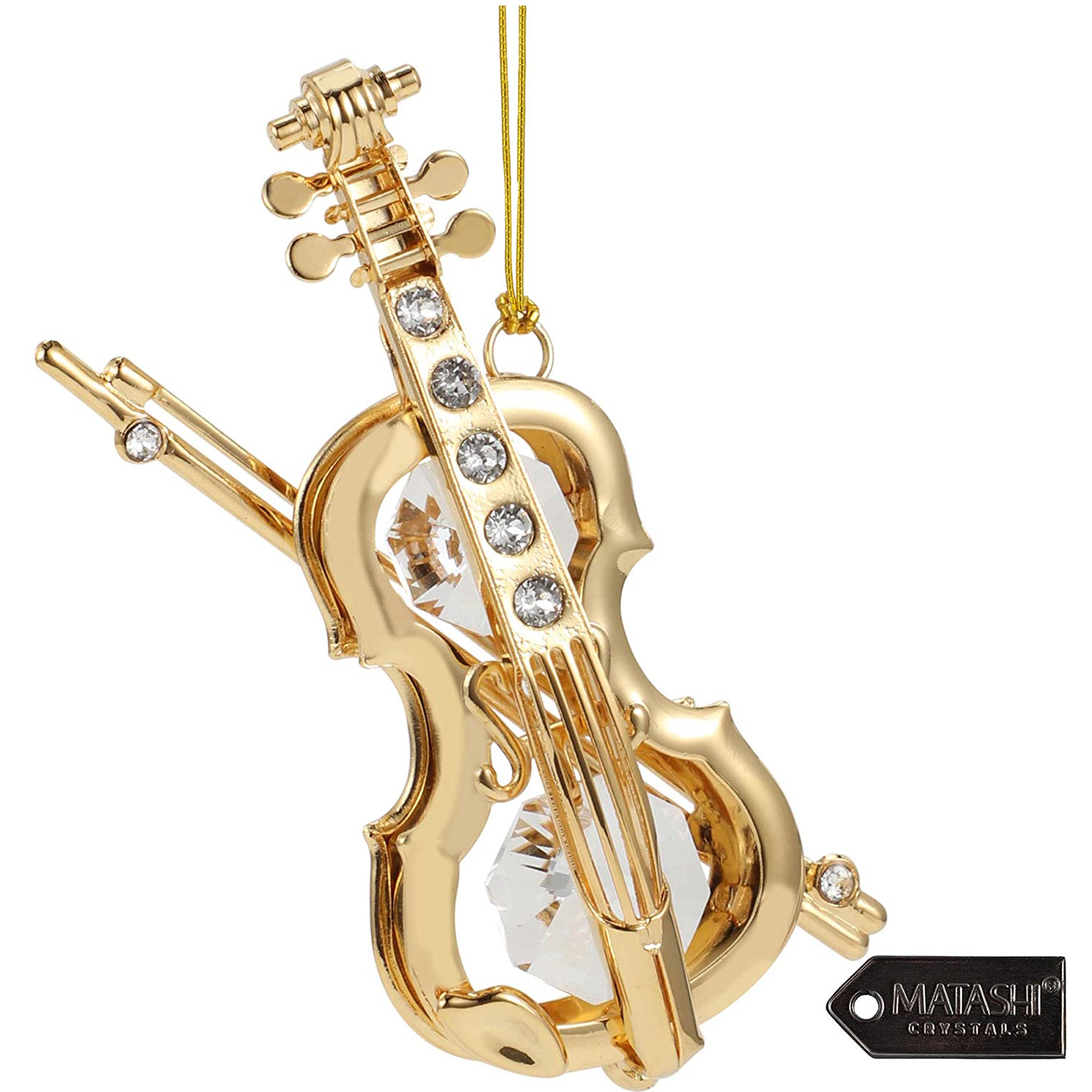 24K Gold Plated Highly Polished Violin Ornament with Crystals Etsy