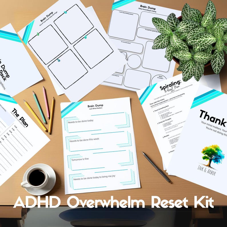 ADHD Overwhelm Reset Kit | Brain Dump Worksheets + Reset Protocol ...