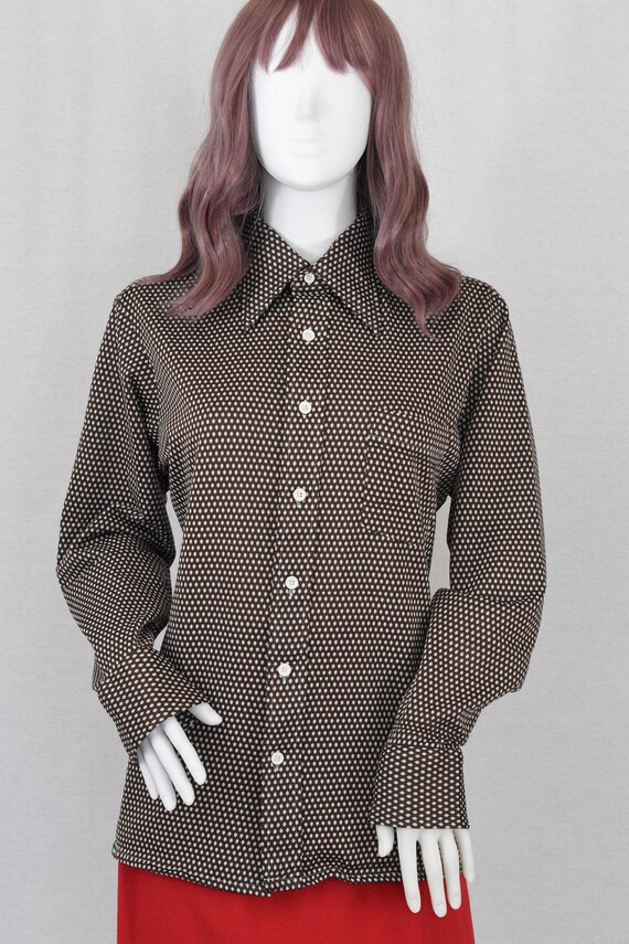 1970's Brown Polka Dot Button UP - image 2