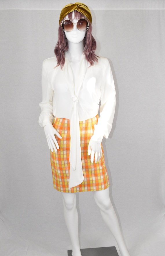 60's handmade plaid wool girls pencil skirt