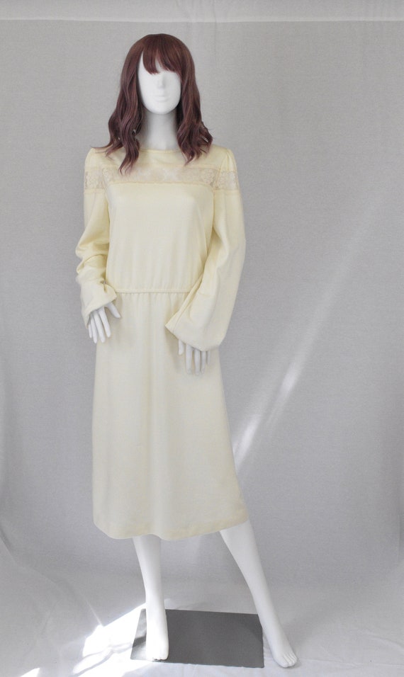 1970's Buttercream Peasant Dress