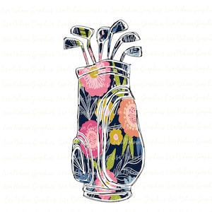 Bunte Blumen Golftasche PNG Clipart Grafik Sublimation Digitaler Download Sport Clipart Golfen Digitale Grafik Blumen Marineblau