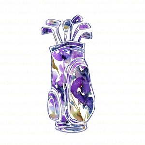 Aquarela floral saco de golfe png clipart gráfico sublimação download digital esportes clipart golfe arte floral gráfico digital flores roxas
