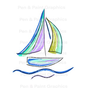 Barca a vela PNG Clipart Graphic Art Sublimazione Digital Download Instant Hand Drawn Art Colorato Coastal Beach Tropical Clipart barca Nautica