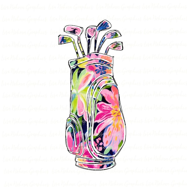 Colorful Abstract Golf Bag PNG Clipart Graphic Sublimation Digital Download Sports Clipart Golfing Floral Art Digital Graphic Purple Flowers