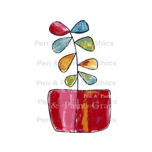 Planta abstrata botânica Transparente PNG Clipart Arte gráfica Sublimação Download digital Instantâneo Arte pintada à mão Vaso de flores colorido