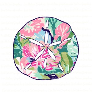 Kleurrijke preppy zand dollar zeeleven PNG clipart grafische kunst sublimatie digitale download Instant Art strand zomer tropische bloemen clipart