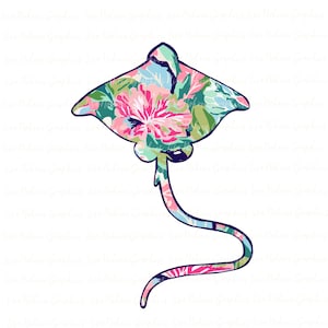 Kleurrijke Preppy Stingray Sea Life PNG Clipart Grafische kunst Sublimatie Digitale Download Instant Art Beach Summer Tropical Flowers Clipart