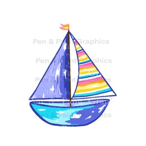 Barca a vela PNG Clipart Graphic Art Sublimazione Digital Download Instant Hand Drawn Art Colorato Coastal Beach Tropical Clipart barca Nautica
