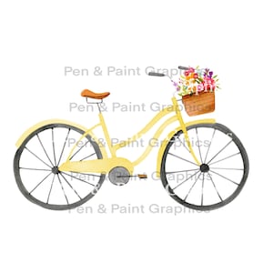 Acquerello Giallo Bici PNG Clipart Grafica Arte Sublimazione Digital Download Istantanea Dipinto a mano Spiaggia costiera Bicicletta Clipart Fiori