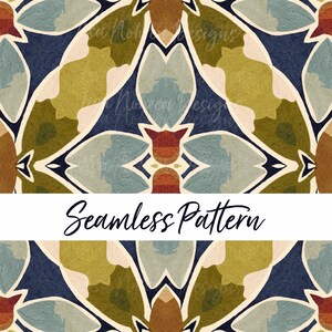 Neutral Abstract Floral Seamless Pattern:   Digital Paper Download -  Modern Flowers - Blue Green