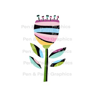 Colorful Flower PNG Clipart Graphic Sublimation Digital Download Girls Nursery Hand Drawn Digital Transparent Mid Century Modern Kids Art