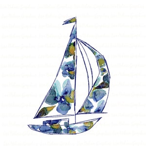 Aquarelle florale voilier PNG Clipart graphique Sublimation téléchargement numérique Art coloré plage côtière été Clipart bateau nautique