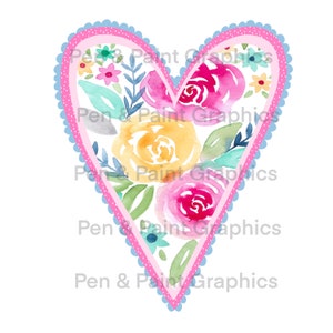 Valentijns aquarel hart PNG Clipart grafische kunst digitale download Instant handgeschilderde kunst kleurrijke bloemen bloemen clipart