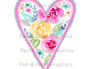 Valentines Watercolor Heart PNG Clipart Graphic Art  Digital  Download  Instant Hand Painted  Art Colorful  Floral Flowers Clipart