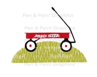 Red Radio Flyer Wagon PNG Kids Nursery Art Sublimation Clipart Kids Transparent T Shirt Design Boys Girls Wall Art Childrens Digital Graphic