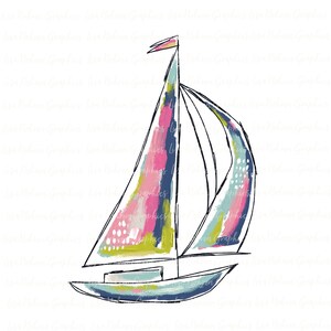 Barca a vela PNG Clipart Graphic Art Sublimazione Download digitale Instant Art Colorful Coastal Beach Tropical Summer Clipart Boat Nautical