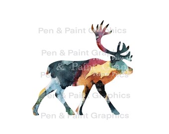 Watercolor Clipart Elk Animal Clipart Graphic Sublimation Digital Download Hand Painted Clipart Hunting Clipart Watercolor PNG Caribou
