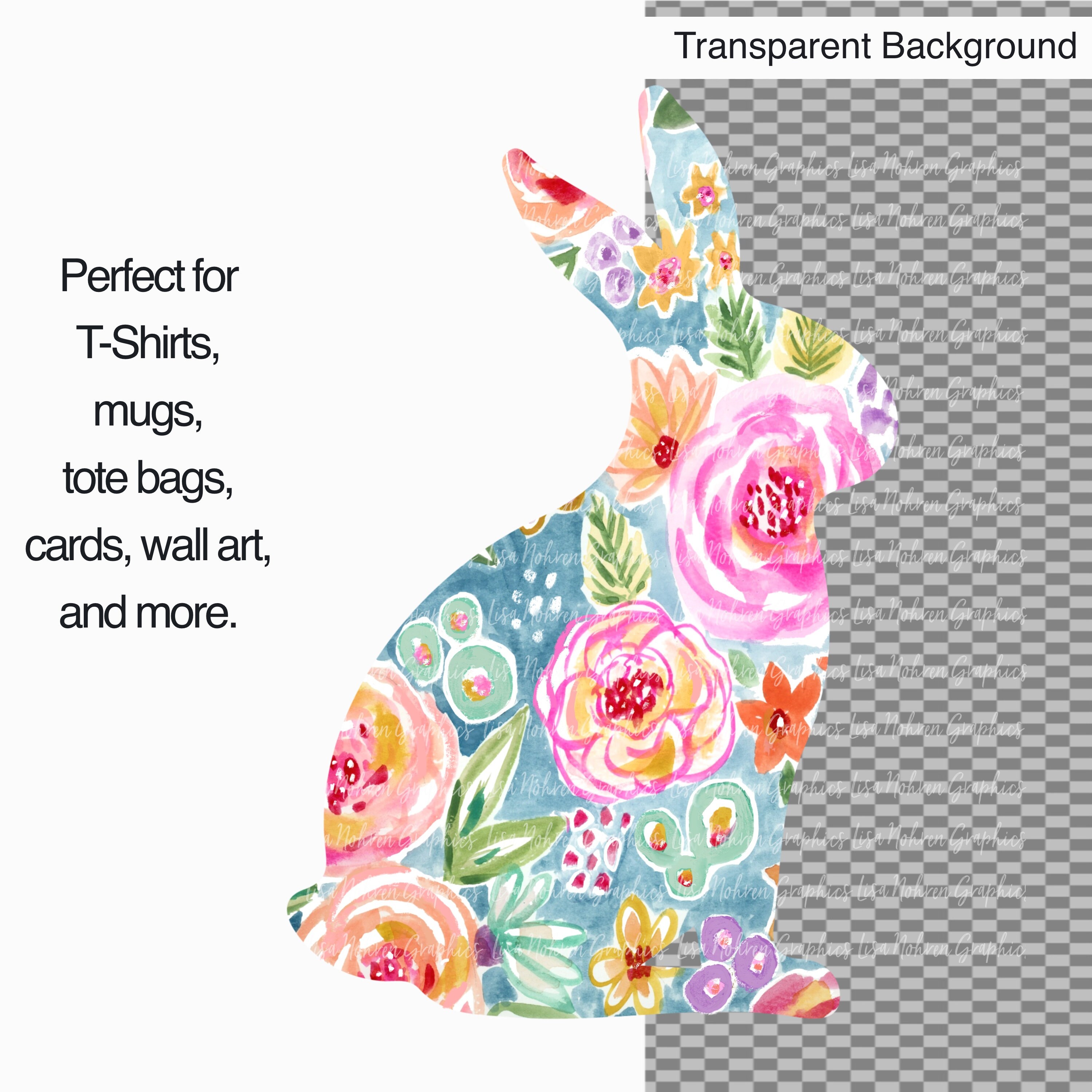 Floral Easter Bunny Rabbit PNG Clipart Graphic Art Sublimation Digital ...