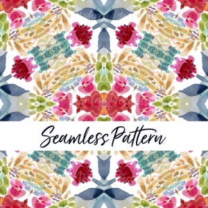 Watercolor Floral Seamless Pattern  - Colorful Flowers - Digital Download - Hand Painted Repeat Design