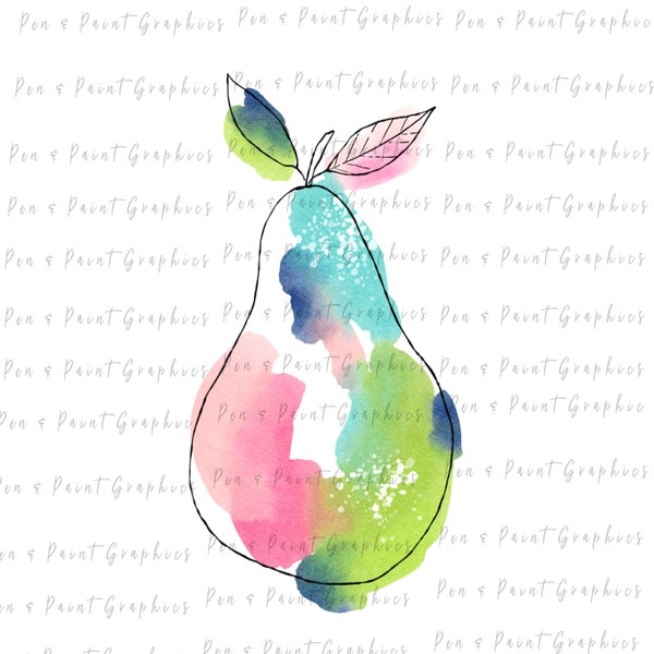 Watercolor Pear Fruit PNG Clipart Graphic Art Sublimation Digital Download Instant Hand Painted Art Colorful Coastal Tropical  Clipart