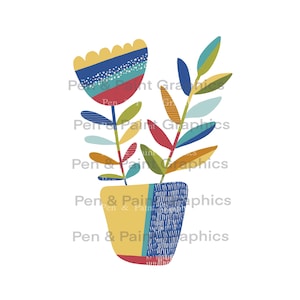 Colorful Floral Flower Pot PNG Clipart Graphic Art Sublimation Digital Download Girls Nursery Hand Drawn Digital Transparent Kids Art
