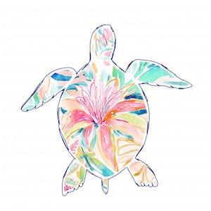 Watercolor Turtle Sea Life PNG Clipart Graphic Art Sublimation Digital Download Instant Colorful Preppy Coastal Beach Tropical Clipart