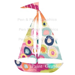 Voilier PNG Clipart Art Graphique Sublimation Numérique Télécharger Instant Main Peint Coloré Plage Côtière Tropical Clipart Bateau Nautique