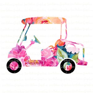 Kolorowy Akwarela Golf Cart PNG Clipart Przezroczysta Grafika Sublimacja Cyfrowe Pobieranie Sportowe Clipart Golfing Kwiatowa Sztuka Cyfrowe Kwiaty