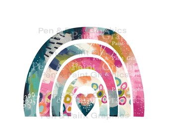 Colorful Rainbow Heart PNG Clipart Graphic Art Digital Download Hand Painted Kids Valentines Day Love Clipart PNG Transparent Graphic Image