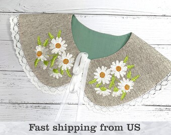 Embroidered collar, daisy flowers, gift for sister