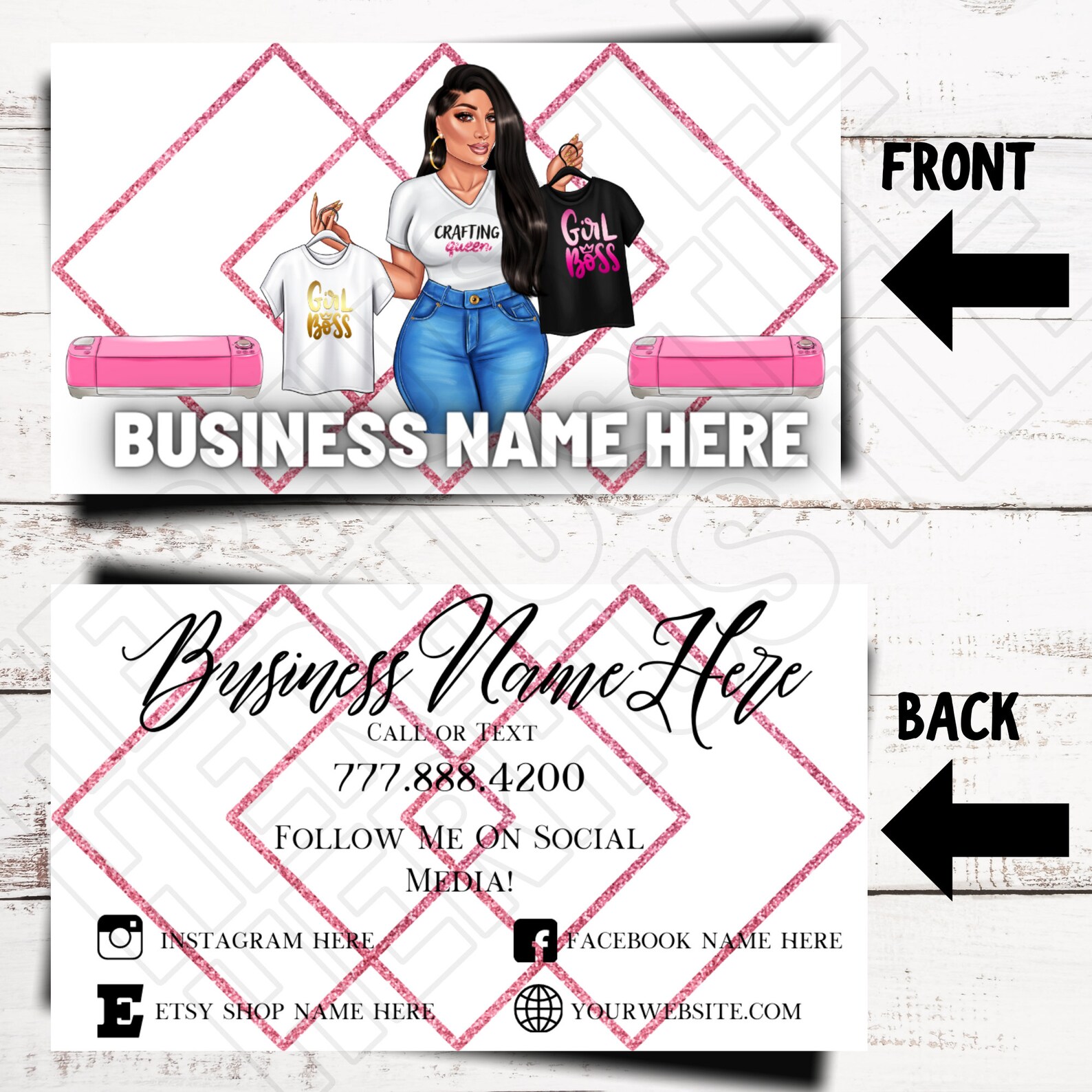 Crafters Business Card Template Editable Pink Cricut Glitter - Etsy