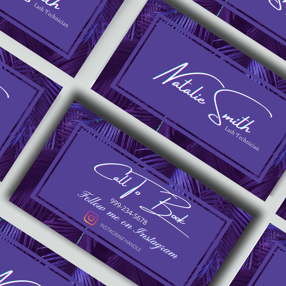 Purple Lash Tech Business Card Editable On Canva Etsy