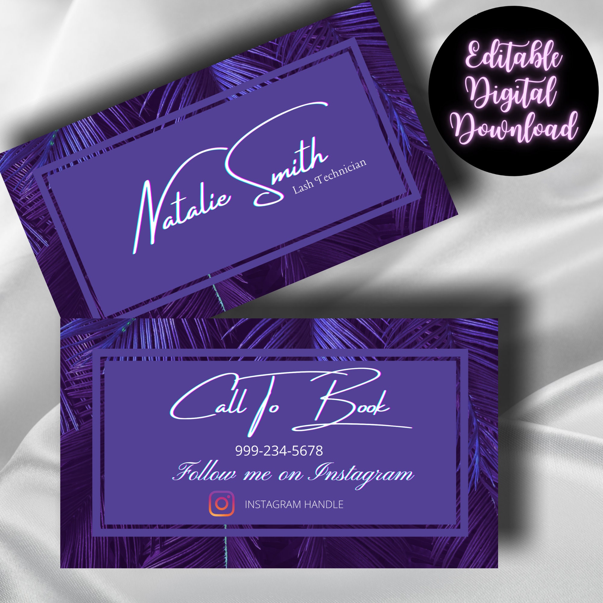 Purple Lash Tech Business Card Editable On Canva Etsy