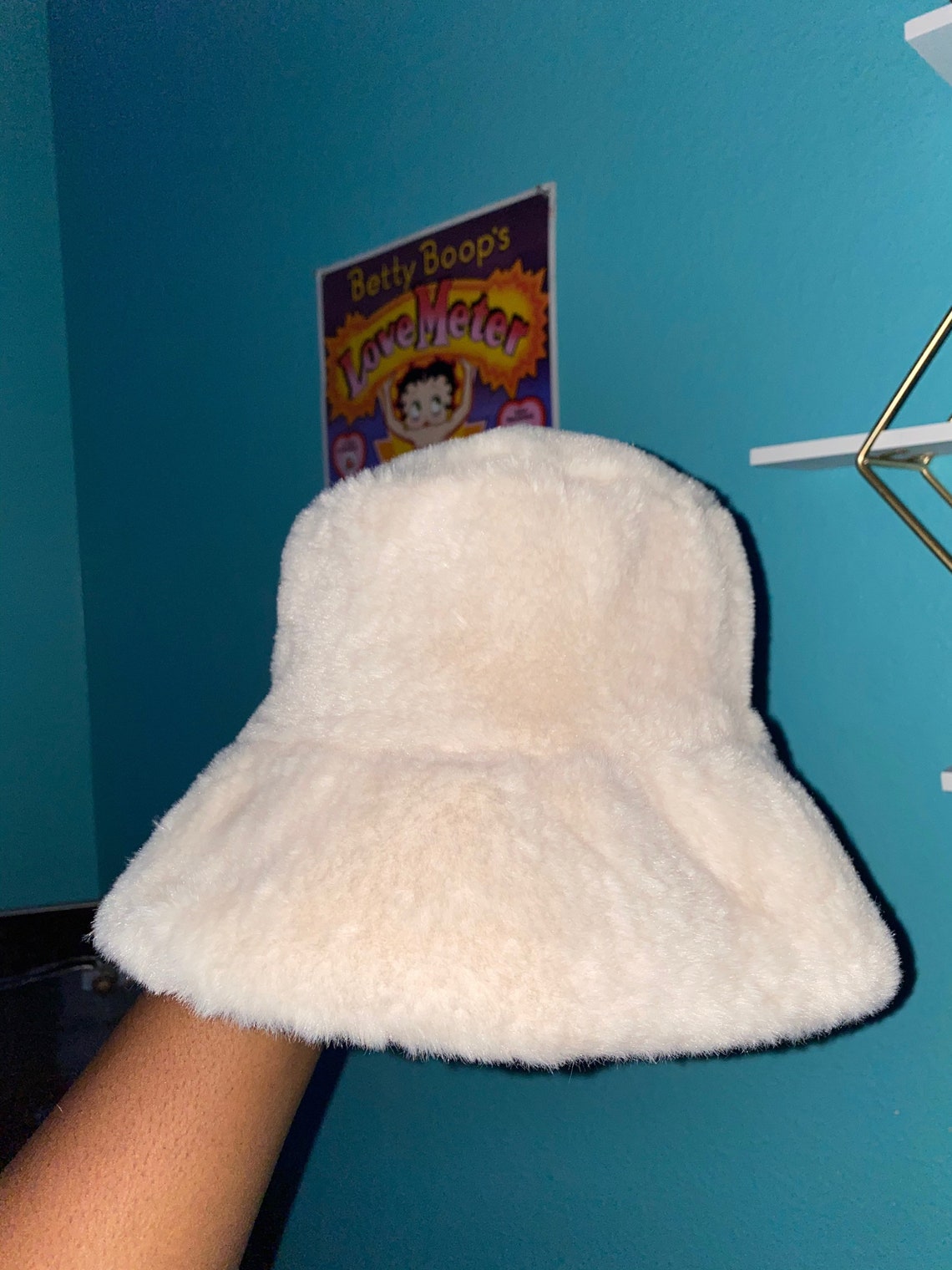 Y2K Fuzzy White Bucket Hat Etsy