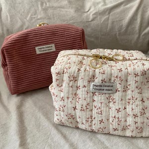 Trousse de toilette / Trousse à maquillage / Velour côtelé / Tissu matelassé / Cousu main