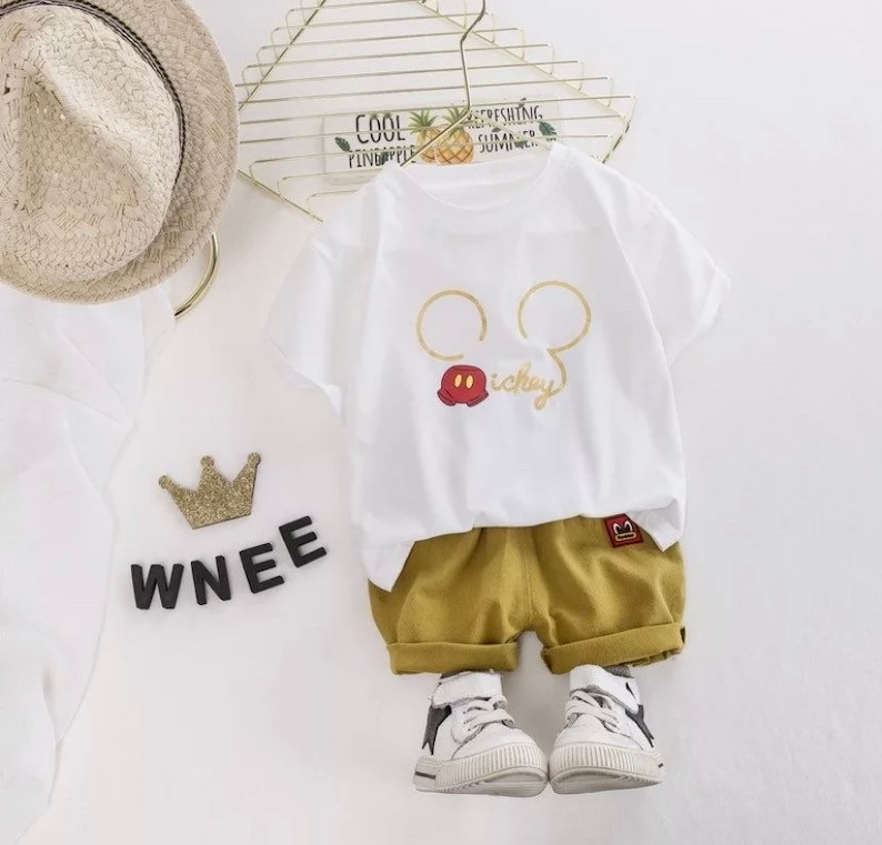 Baby Boy Girl Summer Sets Cotton Infant Children Clothes Cartoon Print Costume for Kids 1 2 3 4 Years Short Outfits 2 Pieces Disney Mickey