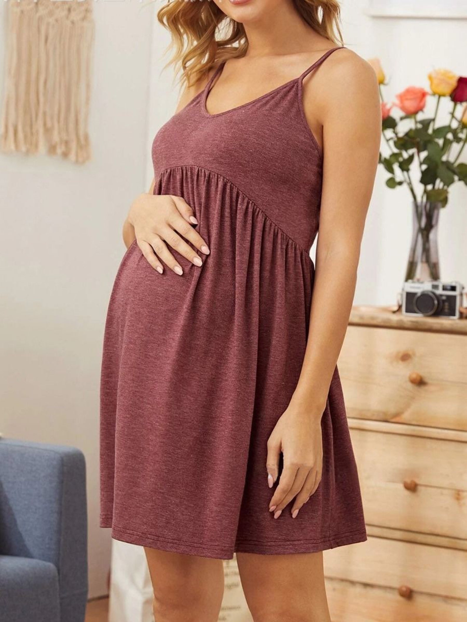 Solid Color Maternity Cami Dress Pink Short Maternity Dress Etsy