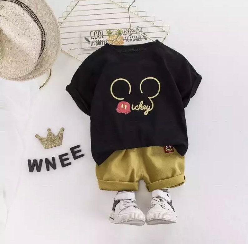 Baby Boy Girl Summer Sets Cotton Infant Children Clothes Cartoon Print Costume for Kids 1 2 3 4 Years Short Outfits 2 Pieces Disney Mickey