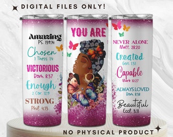 GOD Says You Are Beautiful, Love yourself Black Woman Tumbler Png, Affirmations 20oz Skinny Tumbler Wrap, Black History Digital Download PNG