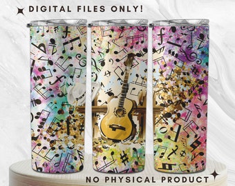 Guitar music note | Guitar tumbler wrap | Music notes design | Guitar Gifts | 20oz skinny tumbler sublimation design | Digital downloads PNG