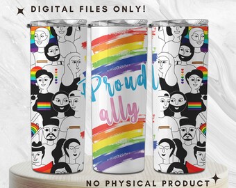 Proud Ally Tumbler Wrap Png, Pride Supporter, Supporting LGBTQ, Pride Month, 20oz Skinny Tumbler Sublimation Designs | Digital Download PNG