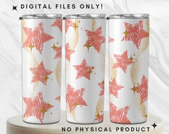 Gold Glitter Star Drawing in Peach Color 20oz skinny tumbler wrap, Glitter Star Tumbler designs, Stars tumbler wrap, PNG Sublimation