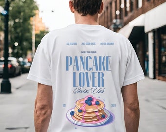 Amante del pancake social club camicia oversize Amante della colazione retrò T-shirt cibo madri regalo grafica anni '90 Tee studente benessere stampa posteriore Y2K