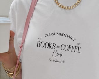 Books and Coffee Club Shirt Old Money Style Daily Ritual Tee Bookish Aesthetic Coffee Quote T Shirt Reader gift Vintage Typography Design