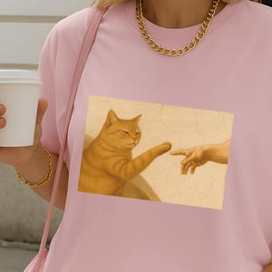Creation of Adam Cat Meme Shirt Funny Art Parody Tee for Feminist Cat Lover Childless Women Bimbo Aesthetic Unhinged Viral Y2K Gift 90s girl